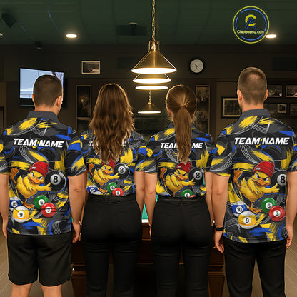 Blue & Yellow Funny Duck 8 Ball Pool Billiard Shirt For Women Personalized Billiard Team Name Outfits NYN3981