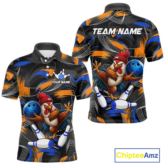 Blue And Orange Funny Rooster Bowling Shirts For Men Personalized Bowling Team Name Outfits NYN3980