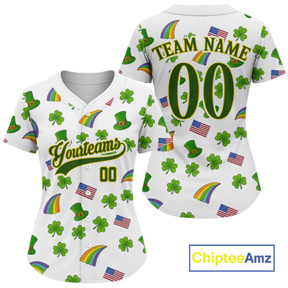 Custom US Flag Patrick Day Baseball Shirt For Women Shamrock Baseball Team Jerseys NYN1594
