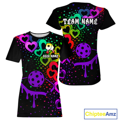 Custom Colorful Heart Dripping Pickleball Paddle League Jerseys For Women Pickleball Shirts NYN2139