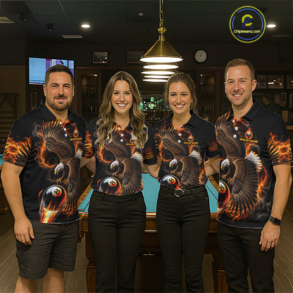 Custom Thunder 8 Ball Pool Jersey Womens Flame Eagle Billiard Polo Quarter-Zip Shirt | Orange NYN4003