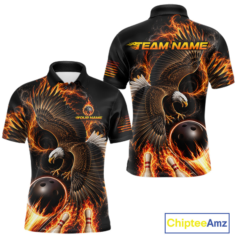 Custom Thunder Bowling Ball Shirt Mens Flame Eagle Bowling Polo Quarter-Zip Shirt | Orange NYN4004