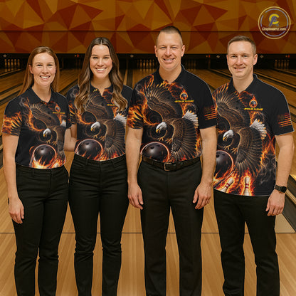 Custom Thunder Bowling Ball Shirt Womens Flame Eagle Bowling Polo Quarter-Zip Shirt | Orange NYN4004