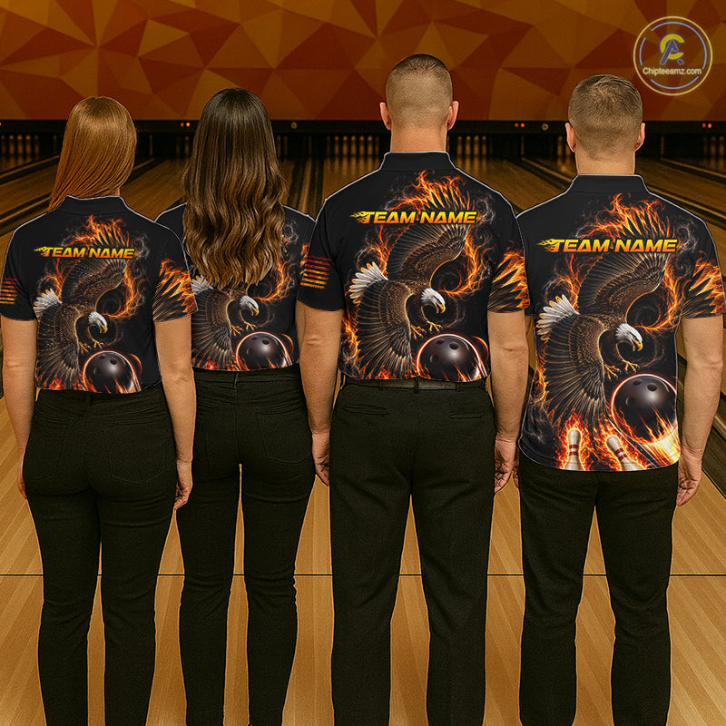Custom Thunder Bowling Ball Shirt Womens Flame Eagle Bowling Polo Quarter-Zip Shirt | Orange NYN4004