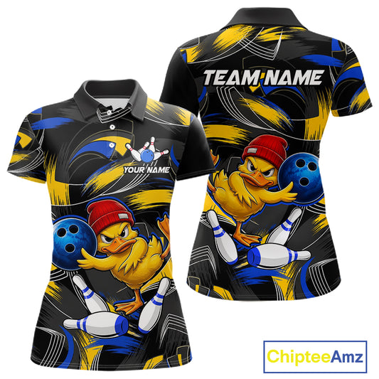 Blue And Yellow Funny Duck Bowling Shirts For Women Personalized Bowling Team Name Outfits NYN3190