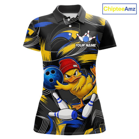 Blue And Yellow Funny Duck Bowling Shirts For Women Personalized Bowling Team Name Outfits NYN3190