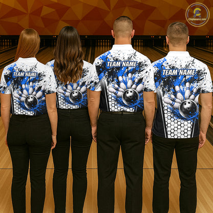 Custom Black And Blue Splatter Womens Bowling Shirt Splash Bowling Tournament Team Jersey NYN4011