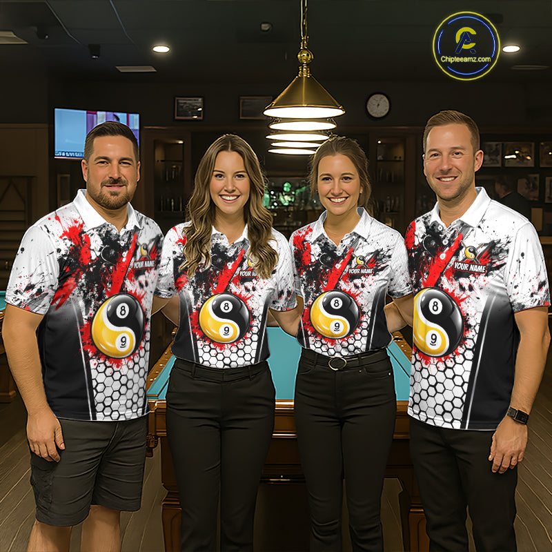 Custom Splatter Yin-Yang 8 Ball & 9 Ball Pool Jersey For Women Red Splash Billiard Team Jerseys NYN4013