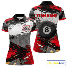 Load image into Gallery viewer, Black, White And Red Grunge Paint Billiard Pool Shirts For Women Custom 8 Ball Billiard Team Attire NYN3019