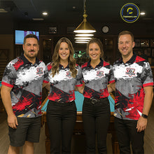 Load image into Gallery viewer, Black, White And Red Grunge Paint Billiard Pool Shirts For Women Custom 8 Ball Billiard Team Attire NYN3019