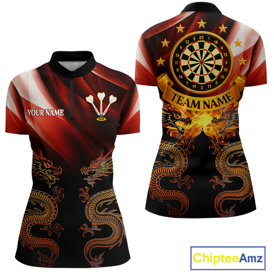 Flame Dragons With Golden Darts Women's Darts Team Shirt - Custom Name For Players NYN0500