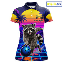 Load image into Gallery viewer, Funny raccoon bowling polo shirt for women custom bowling team jersey mockup