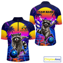 Load image into Gallery viewer, Funny raccoon quarter zip bowling shirt for men custom bowling jersey mockup