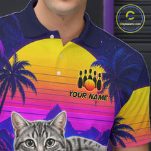 Load image into Gallery viewer, Man wearing funny cat bowling shirt personalized bowling apparel