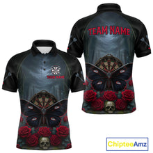 Load image into Gallery viewer, Red Butterfly Roses Dartboard Skull Custom Men Darts Polo Shirt Gothic Dart Jerseys NYN1911