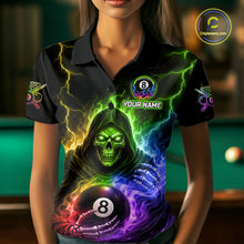 Load image into Gallery viewer, Colorful Flames Grim Reaper Holding 8 Ball Pool Women Polo &amp; 1/4-Zip Shirt Personalized Billiard Gifts NYN2663
