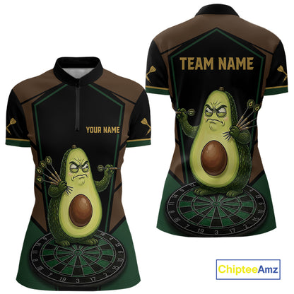 Angry Avocado Brown And Green Funny Darts Jersey For Women Custom Polo & 1/4 Zip Darts Team Shirts NYN3207