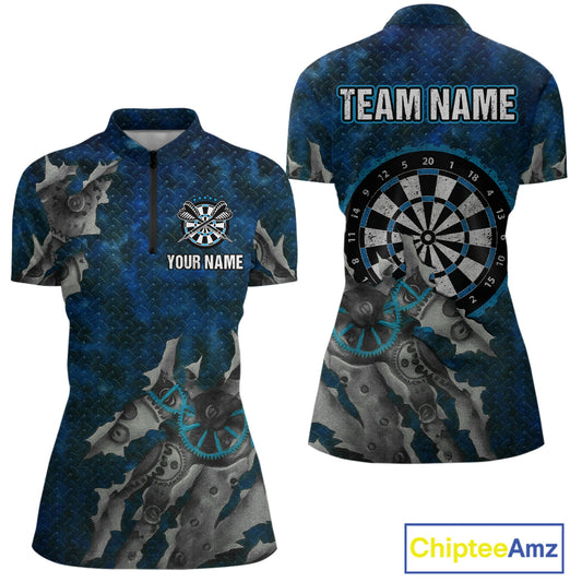 Grunge Dartboard Tear Women's Darts Shirt Quarter-Zip Jersey Custom Name For Players NYN0736