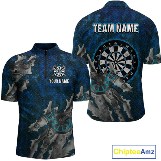 Grunge Dartboard Tear Men's Darts Shirt Quarter-Zip Jersey Custom Name For Players NYN0736