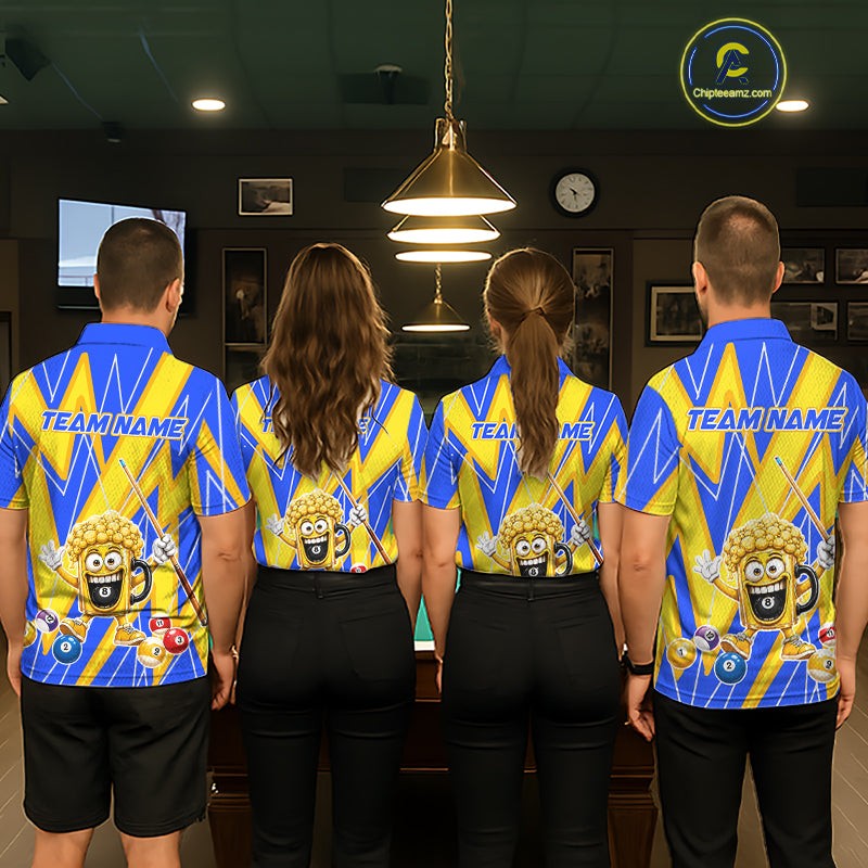 Yellow And Blue Funny Beer Billiard Shirt For Women Custom 8 Ball Pool Polo & 1/4 Zip Jersey NYN3781