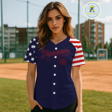 Load image into Gallery viewer, Custom Red And Blue Baseball Shirt For Women Personalized Youth Patriotic Baseball Jersey NYN1381