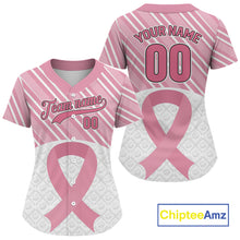 Load image into Gallery viewer, Custom White-Pink Ribbon Baseball Jerseys For Women Breast Cancer Awareness Baseball Shirt NYN1384