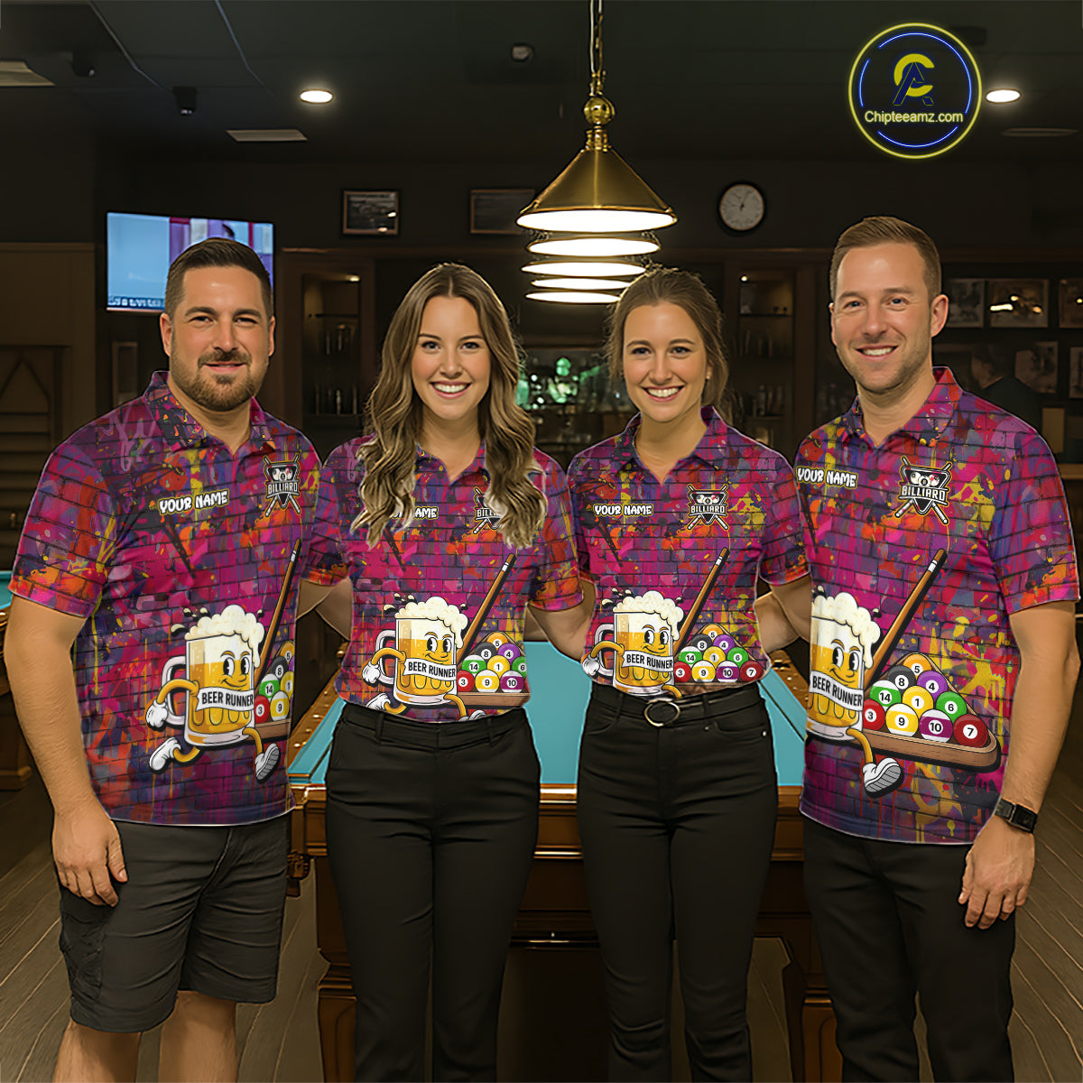 Funny Beer Play Pool 8 Ball Men's Billiard Team Shirt Custom Colorful Splatter Billiard Attire NYN2476
