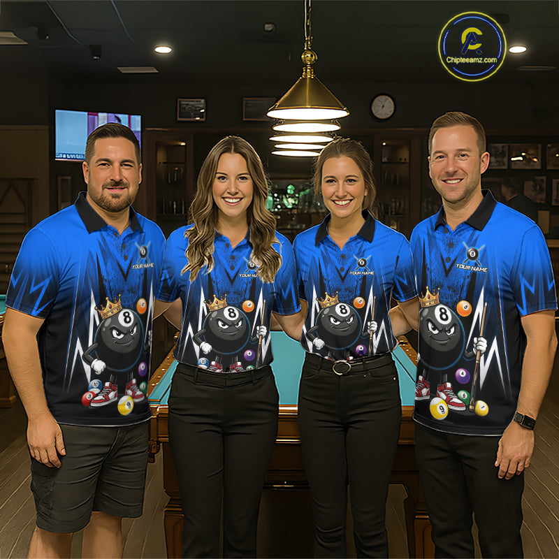 Black & Blue Funny Crown 8 Ball Billiard Shirt For Women Custom 8 Ball Pool Polo & 1/4 Zip Jersey NYN3788