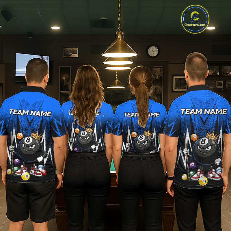 Black & Blue Funny Crown 8 Ball Billiard Shirt For Women Custom 8 Ball Pool Polo & 1/4 Zip Jersey NYN3788