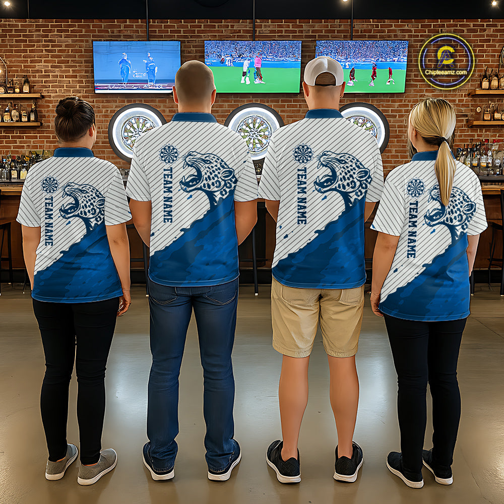 Personalized White And Blue Striped Leopard Darts Quarter-Zip Shirts For Men Dart Team Jerseys NYN2198