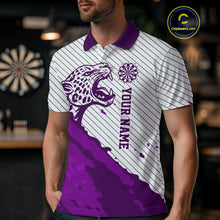 Load image into Gallery viewer, Personalized White And Purple Striped Leopard Darts Polo Shirts For Men Dart Team Jerseys NYN2199