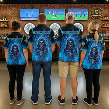Load image into Gallery viewer, Personalized Blue Flaming Grim Reaper Men Darts Quarter-Zip League Shirts Outfits Dart Jerseys NYN2208