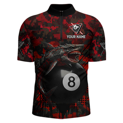 Horror Shark Play Pool 8 Ball Men's Billiard Team Shirt Custom Red Camouflage Billiard Attire NYN2499