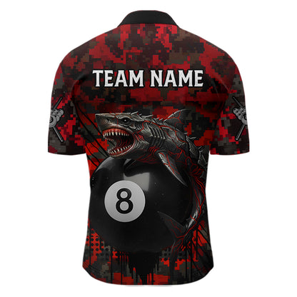 Horror Shark Play Pool 8 Ball Men's Billiard Team Shirt Custom Red Camouflage Billiard Attire NYN2499