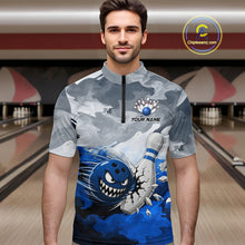 Load image into Gallery viewer, White Blue Funny Cracked Pins &amp; Ball Bowling Shirt For Men Custom Outfit Team Bowling Jersey NYN3234