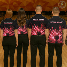 Load image into Gallery viewer, Men women bowling team wearing Red Flames bowling uniforms and professional bowling team jerseys