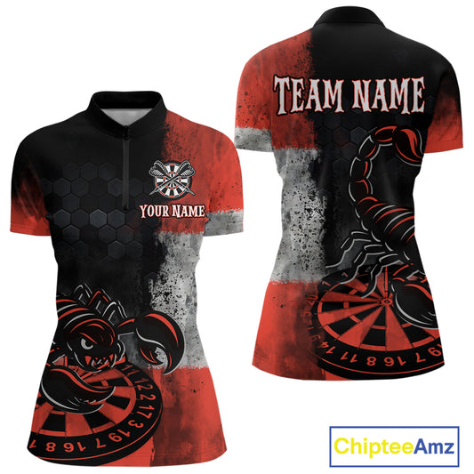 Custom Women's Darts 1/4-Zip Jersey Scorpion Red & Dartboard 3D Design For Darts Team NYN0766