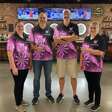 Load image into Gallery viewer, Custom Smoke Pink Fire Flaming Dart Arrow Women Darts Quarter-Zip League Shirts Dart Team Jerseys NYN2213