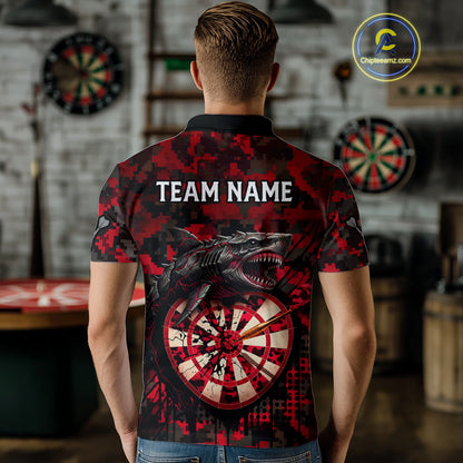 Custom Red Digital Camo Dartboard Horror Shark Darts Polo Shirt For Men Dart Gifts NYN1965