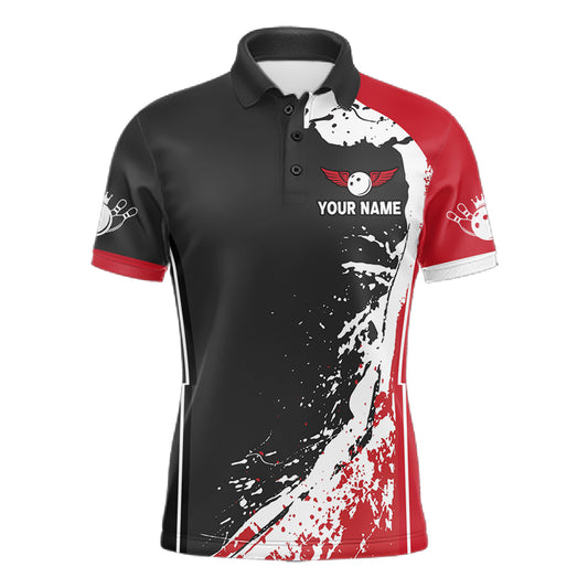 Personalized Funny Rooster Bowling Polo & 1/4-Zip Shirts For Men Splatter Bowling Team Jersey NYN2725