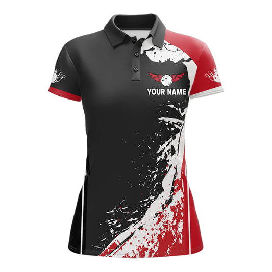 Personalized Funny Rooster Bowling Polo & 1/4-Zip Shirts For Women Splatter Bowling Team Jersey NYN2725