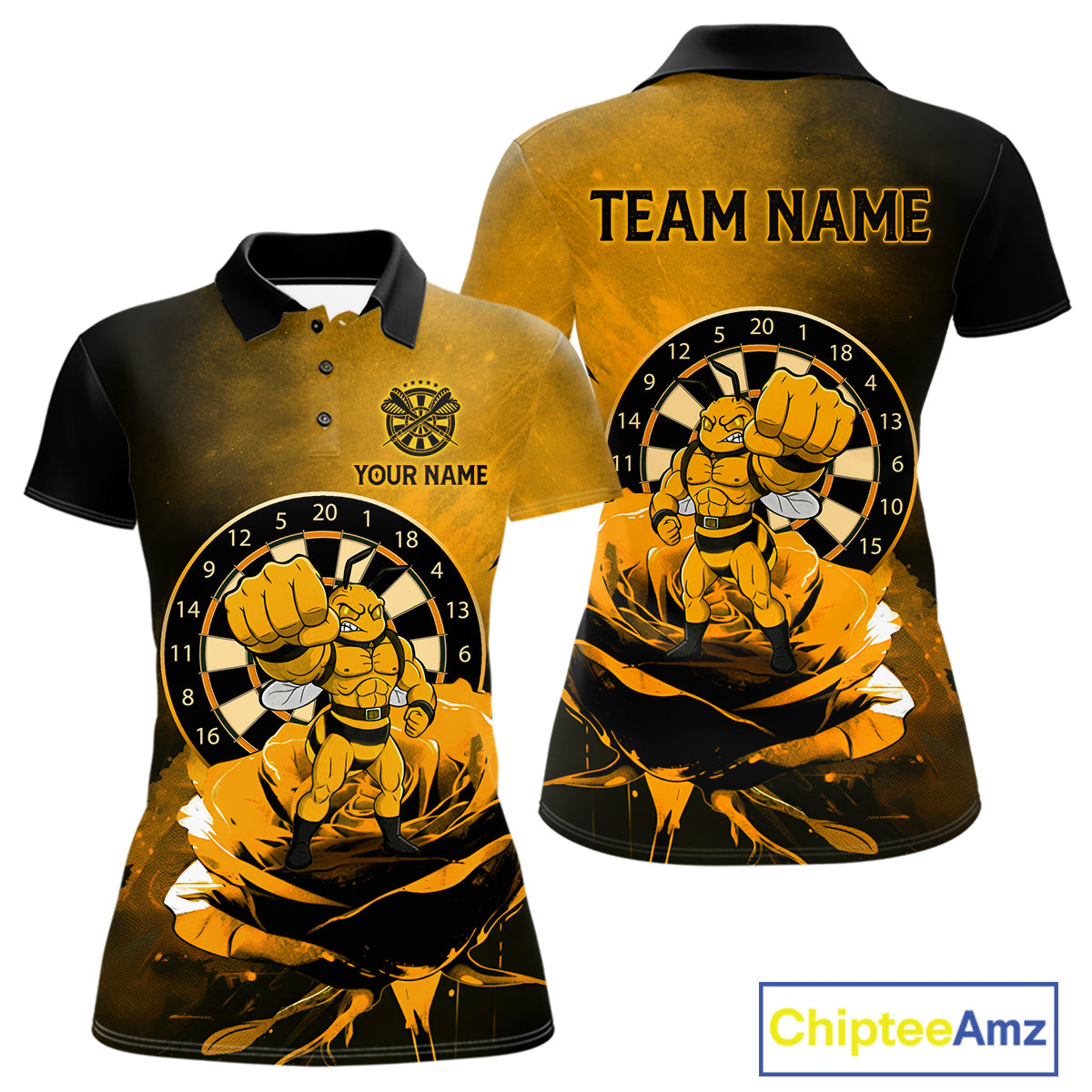 Custom Rose & Bee Grunge Dartboard Grunge Darts Polo Shirts For Women Funny Dart Jerseys NYN2221