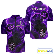 Load image into Gallery viewer, Custom Smoke Tiger Lightning Purple Dartboard Dart Men Quarter-Zip Jerseys Funny Dart Shirts NYN1734