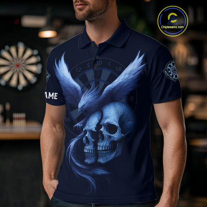 Darts Shirt For Men Personalized Eagle Skull Dartboard Dart Team Jerseys | Blue NYN1153