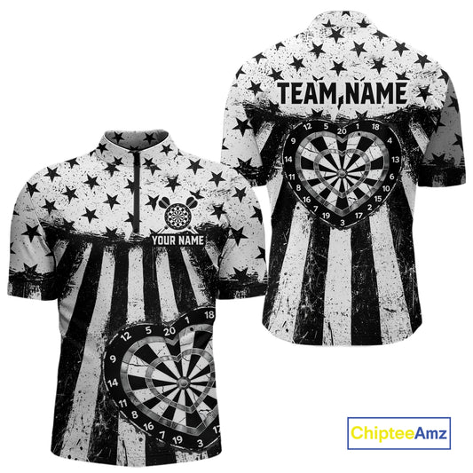 Black White Heart Broken Dartboard Men Darts Valentine Shirt Custom Dart 1/4-Zip Couple Gifts NYN2543