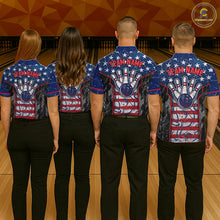 Load image into Gallery viewer, Grunge American Flag Bowling Polo &amp; 1/4 Zip Shirts For Women Custom Patriotic Team Bowling Jerseys NYN3128