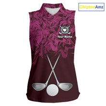 Load image into Gallery viewer, Women Golf Clothing Pink Fluid Pattern Sleeveless Golf Polo Shirt Custom White Golf Clubs Ball Golf Upf Shirts NYN2935
