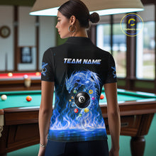 Load image into Gallery viewer, Fire Flame Dragon Pool 8 Ball Women's Billiard Shirt Custom Billiard Team League Attire|Blue NYN2557