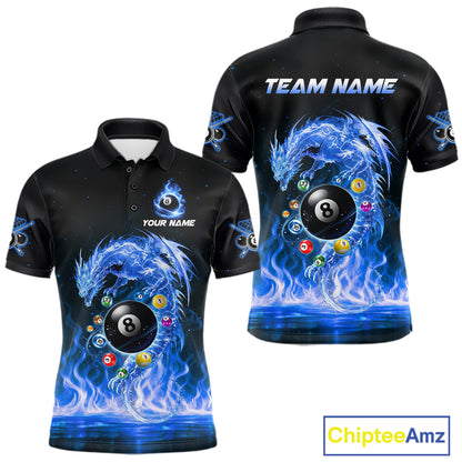 Fire Flame Dragon Pool 8 Ball Men's Billiard Shirt Custom Billiard Team League Attire|Blue NYN2557