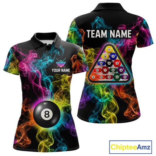 Personalized Colorful Smoke 8 Ball Pool Billiard Shirt For Women Custom Billiard Rack Team Jersey NYN3142